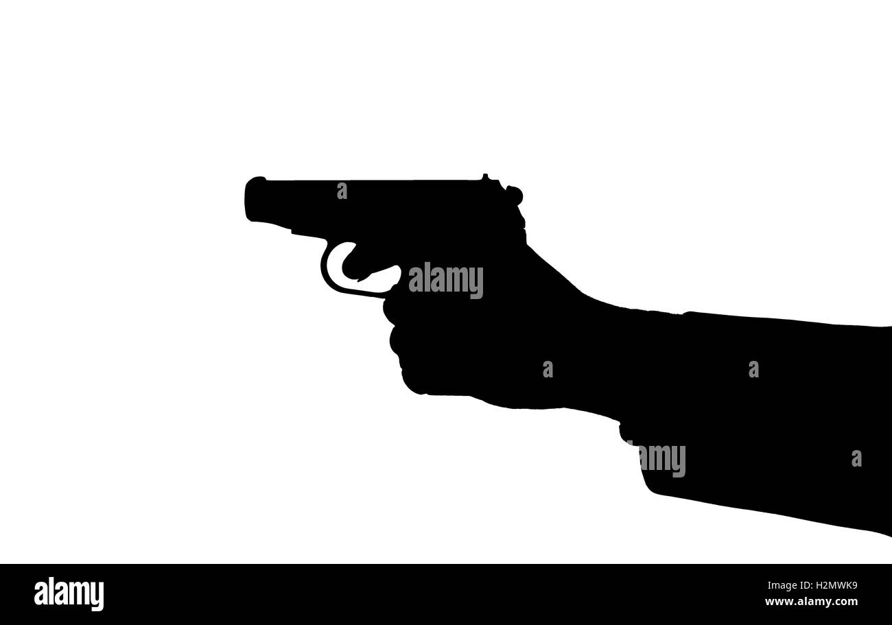 man's hand contour holding a pistol Makarov Stock Photo