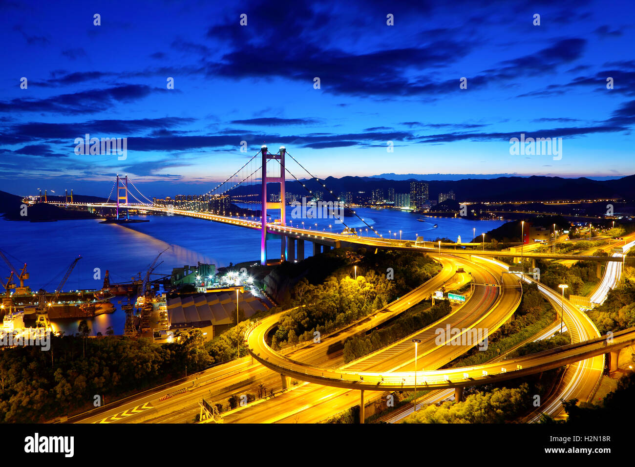 Bridge in Hong Kong at night Stock Photo - Alamy