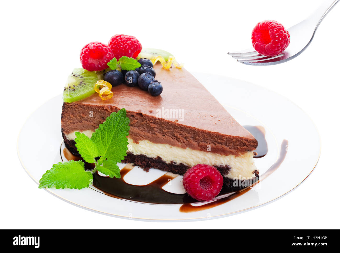 Triple Layer Chocolate Cheesecake Stock Photo Alamy