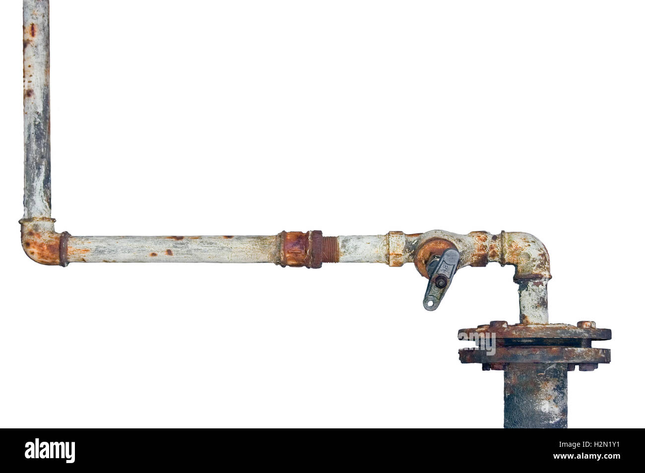 Old rusty pipes, aged weathered isolated grunge rust iron pipeline and