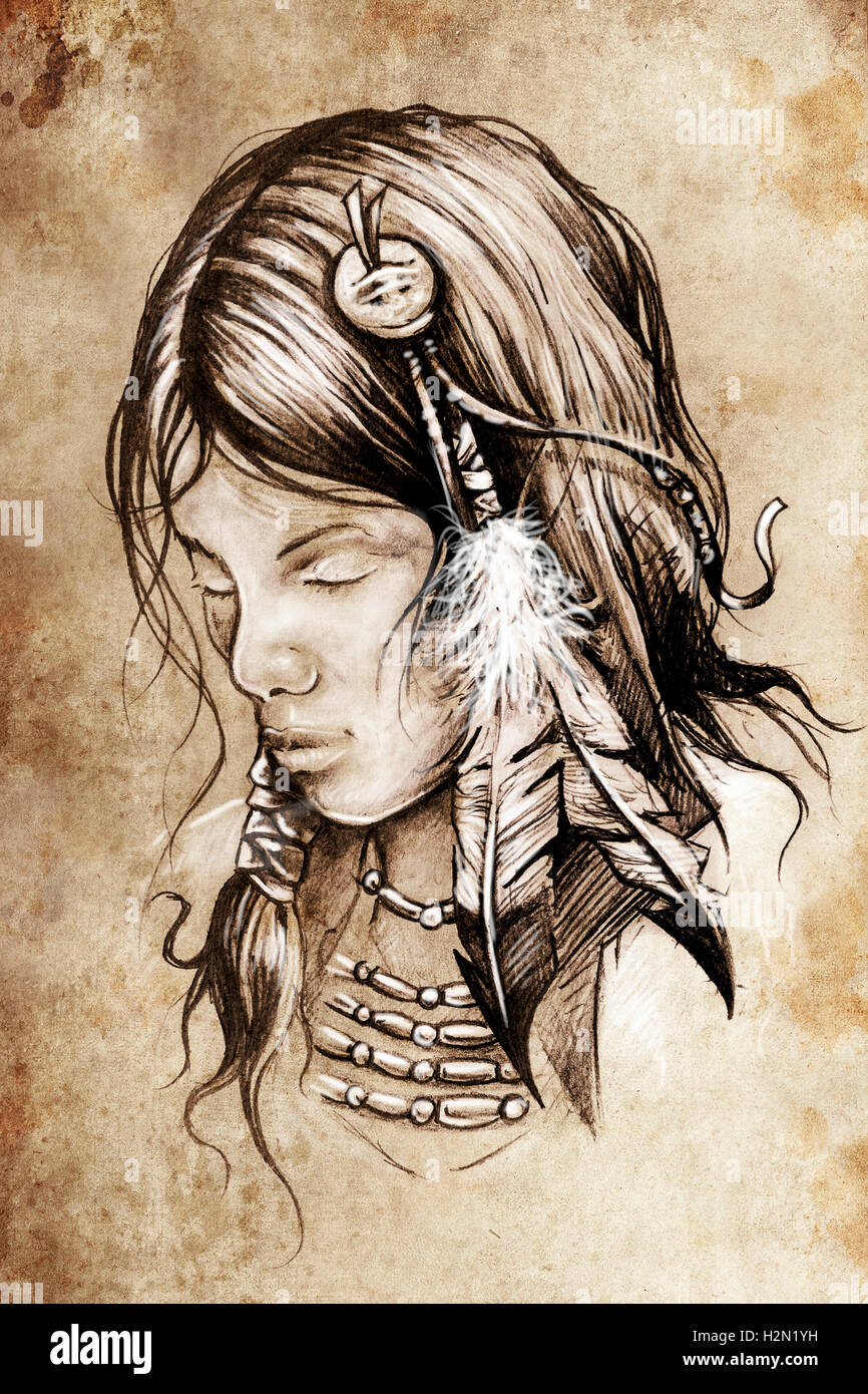 Native american girl tattoo by Inne Tattoo  Post 27965