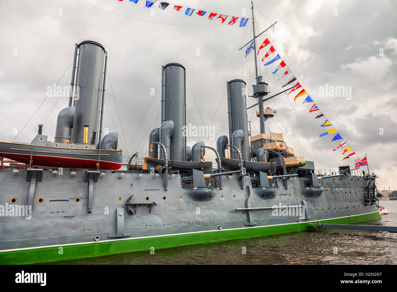 The legendary revolutionary cruiser Aurora at the place of eternal parking Stock Photo