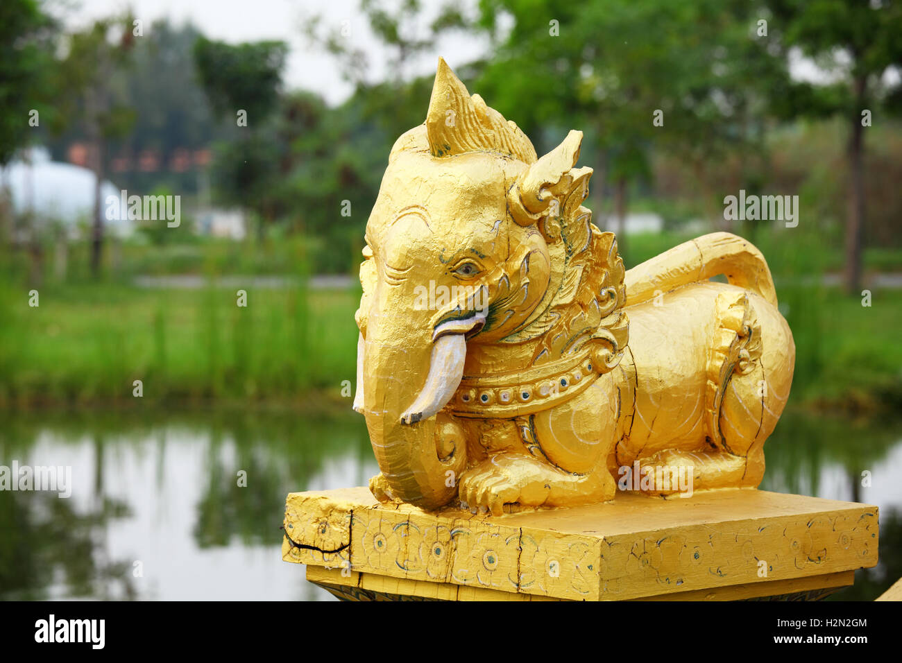 Golden elephant statue Stock Photo