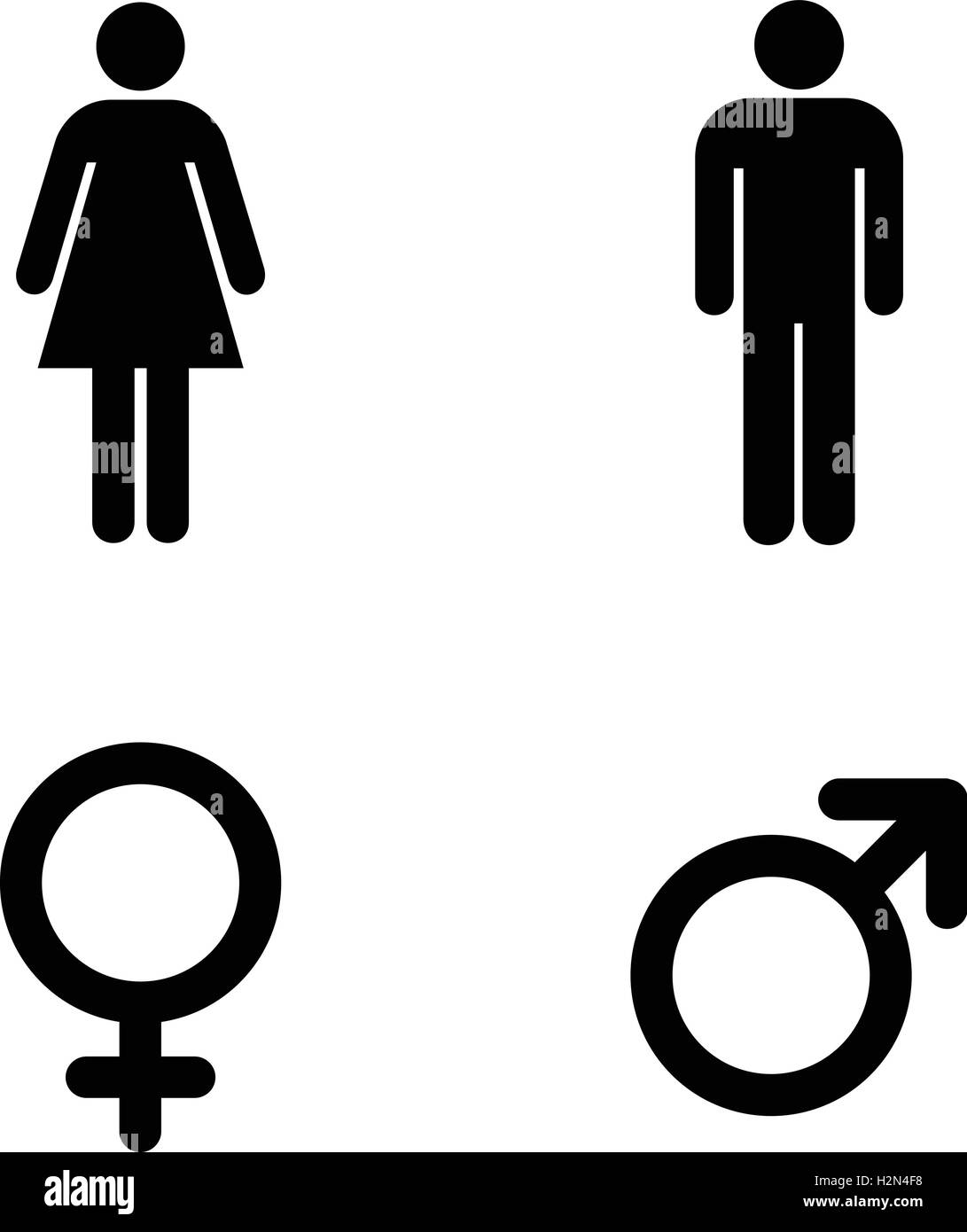 Restroom sign. A man and a lady toilet sign. People icon. Female and male black isolated symbols. Vector illustration. Stock Vector