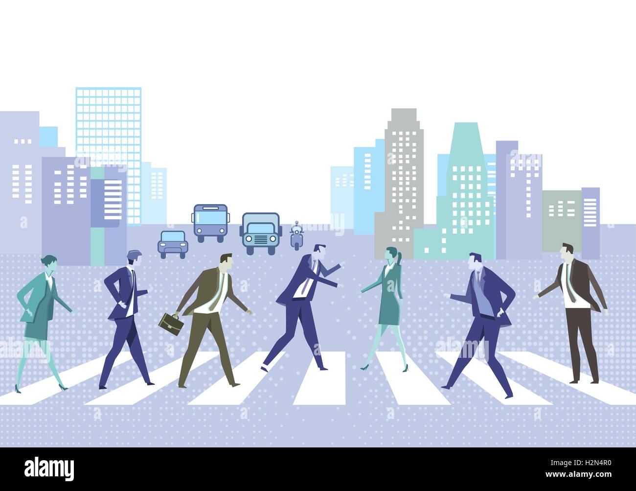 Street with crosswalks and people Stock Vector