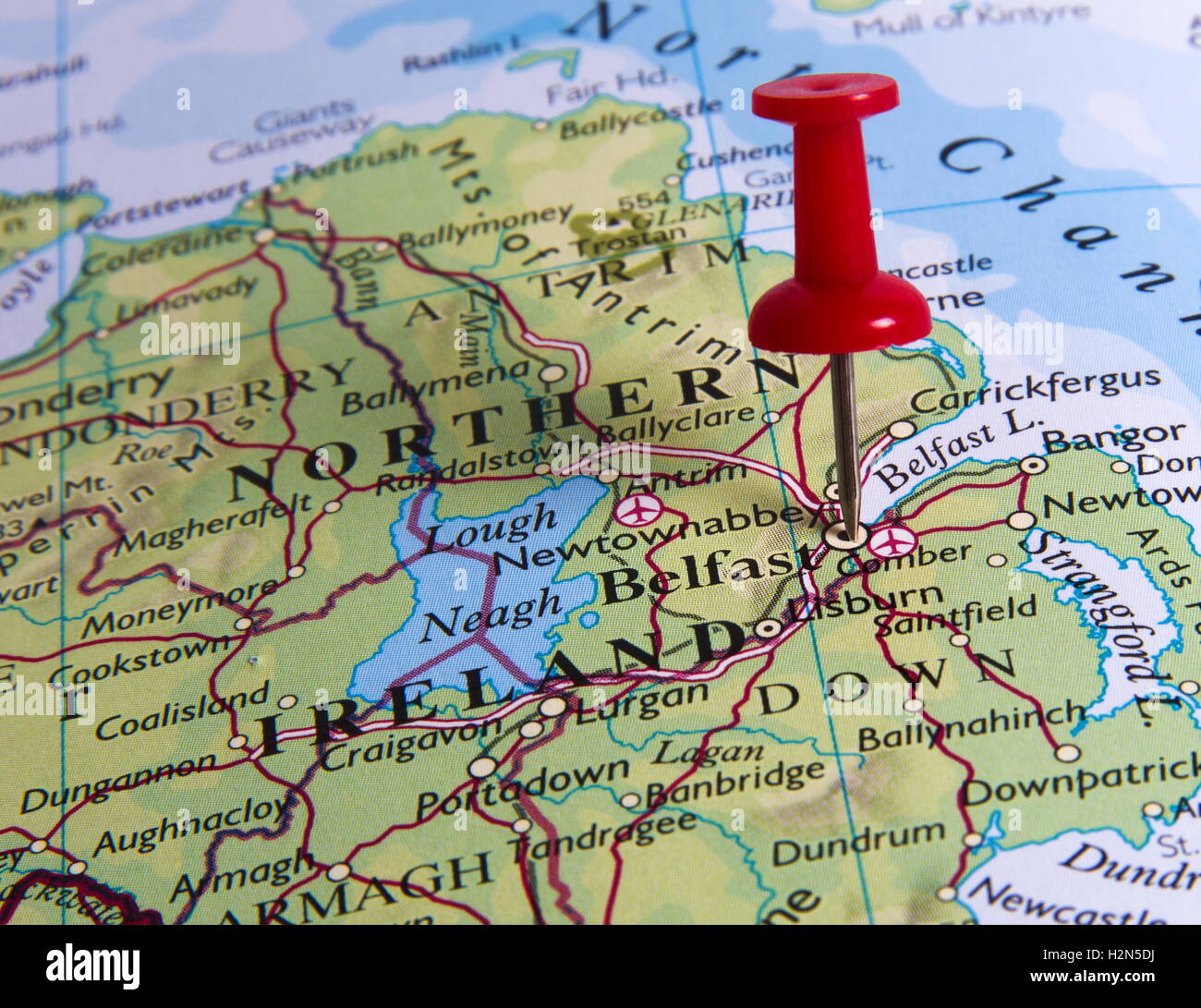 Belfast in the map with pin Stock Photo - Alamy