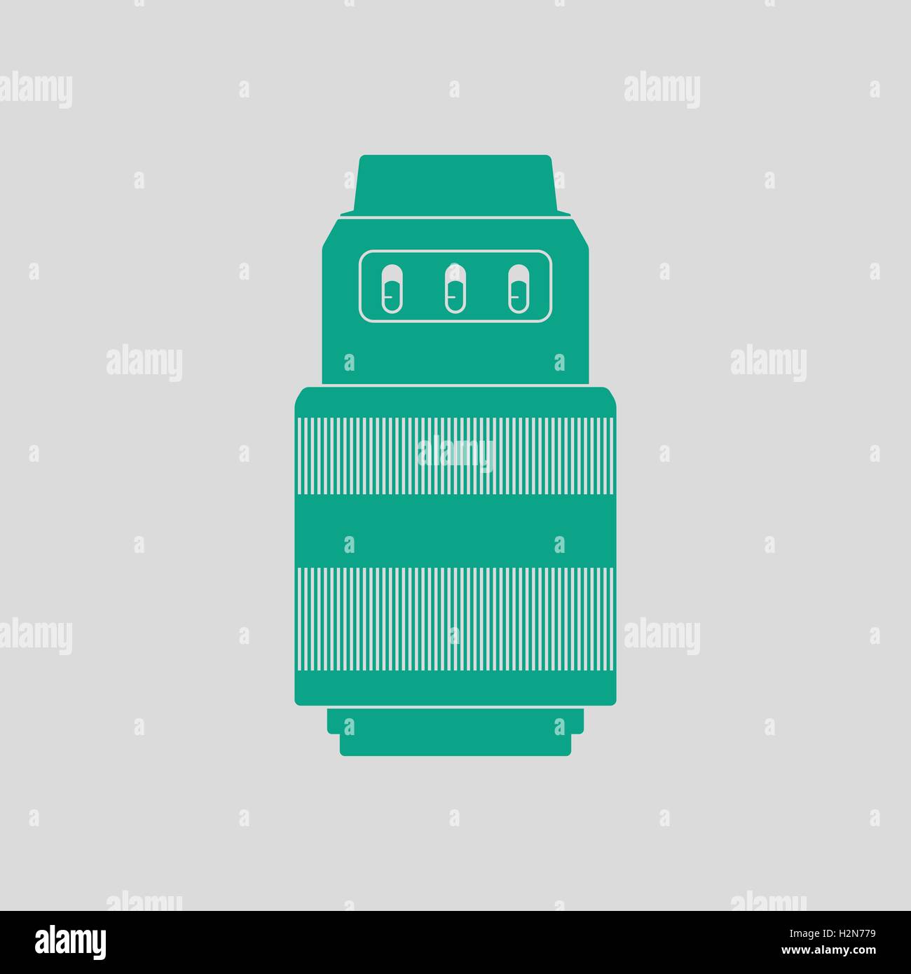 Icon of photo camera zoom lens. Gray background with green. Vector