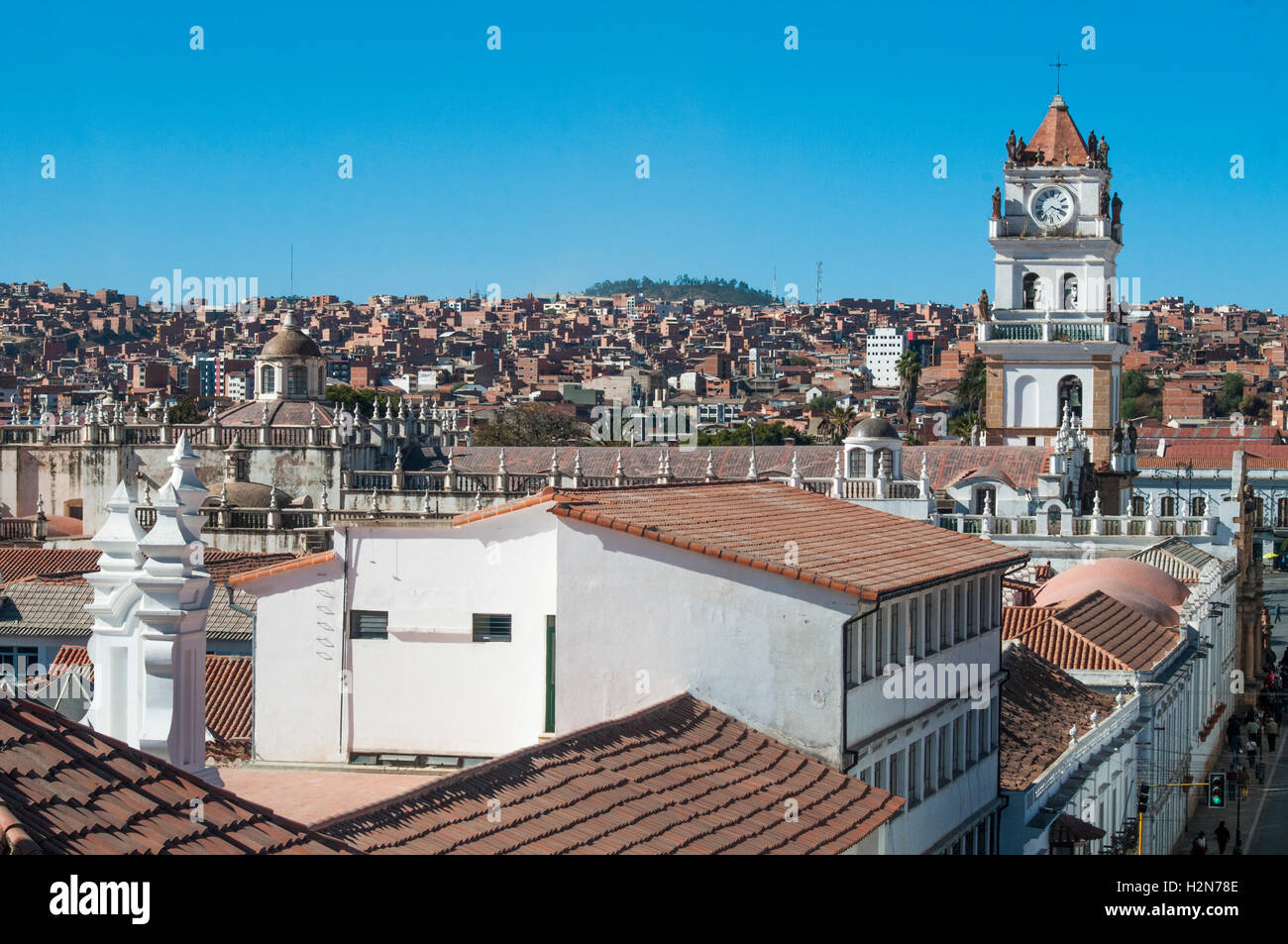 Rooftops of Sucre from the belltower of the Templo Nuestra Senora de la Merced Stock Photo