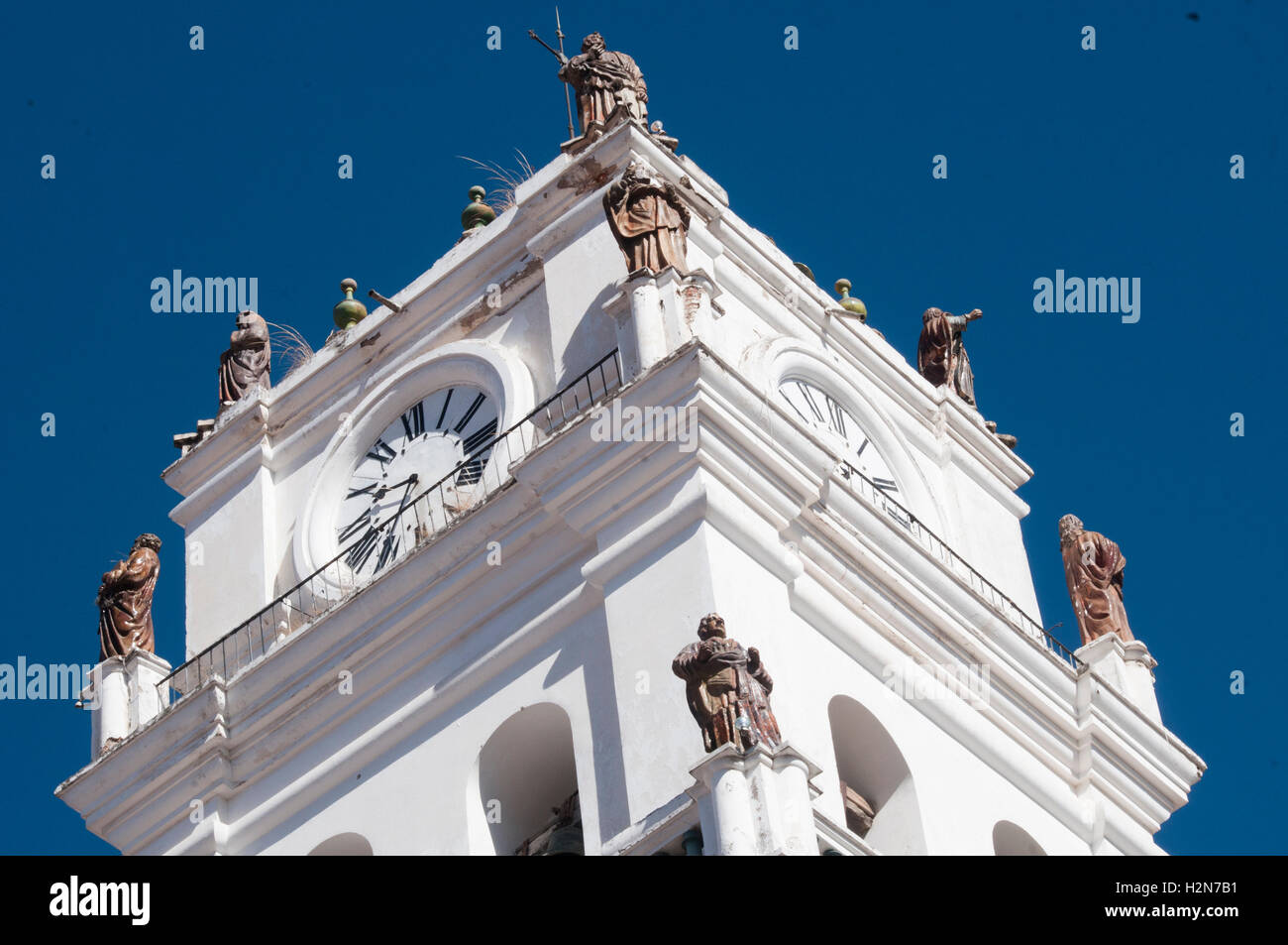 Belltower of the Metropolitan Cathedral of Sucre, Bolivia Stock Photo