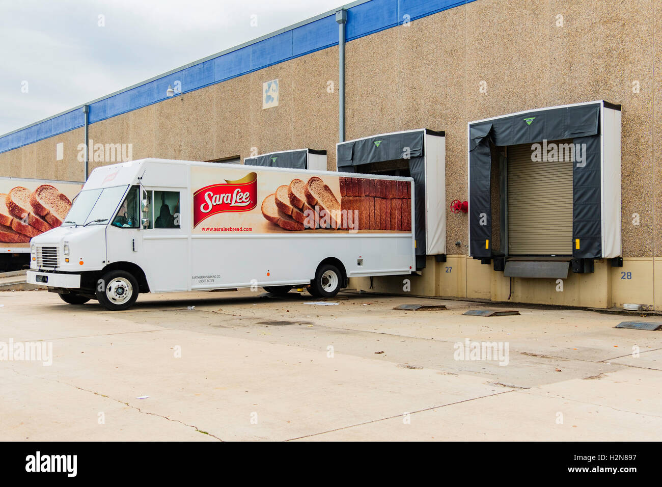 A SaraLee bakery delivery truck at a loading dock in Oklahoma City, Oklahoma, USA. Stock Photo