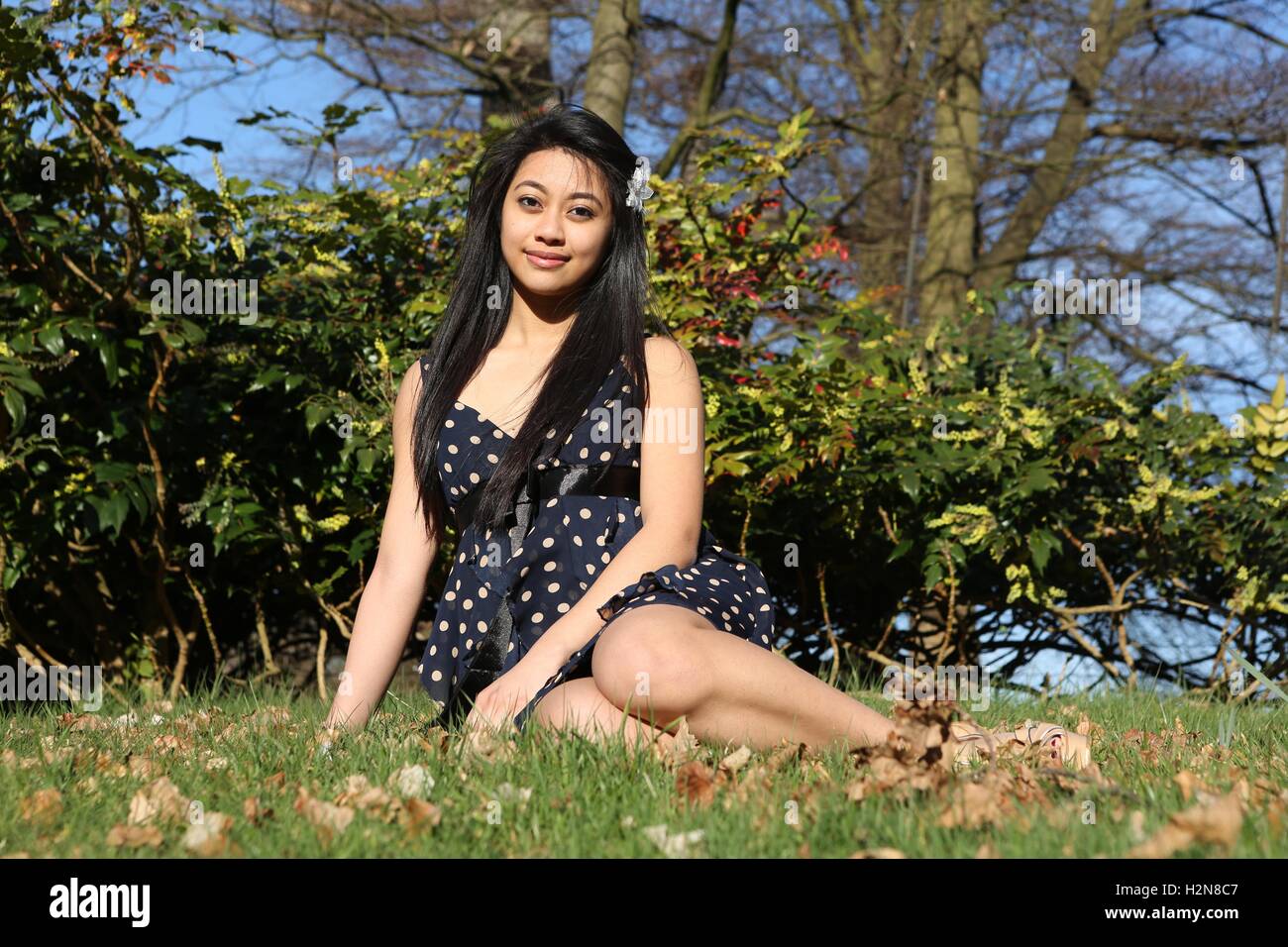 Filipina model at Richmond Park Stock Photo