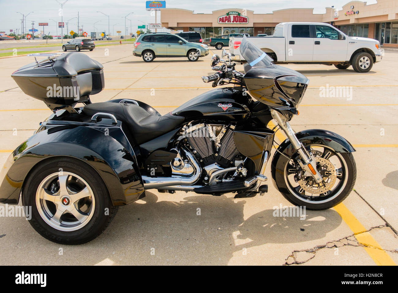 An American made Victory three wheeled motorcycle. Stock Photo