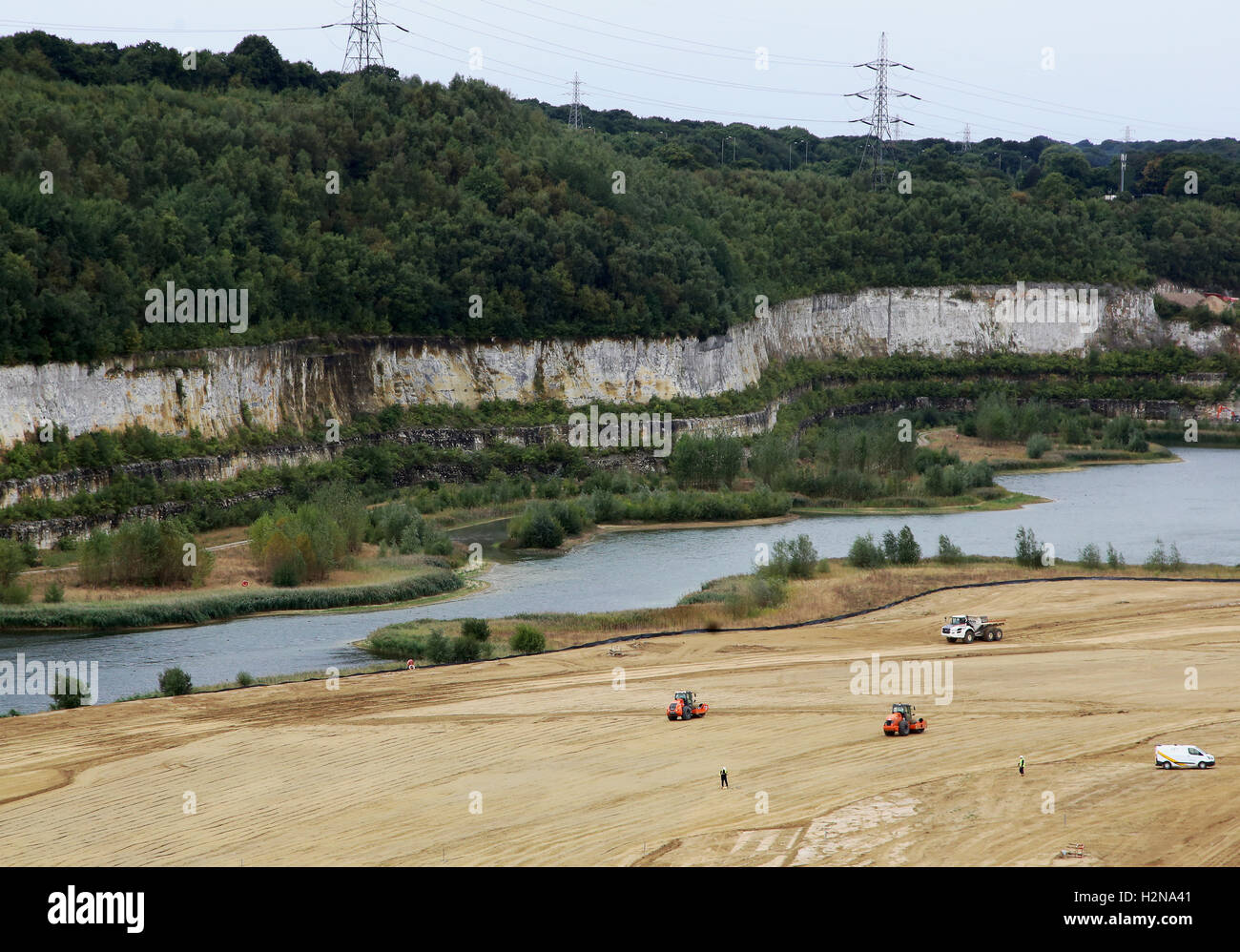 A general view of the construction sites in Ebbsfleet, Kent, where developers are building a new garden city on the Thames Estuary, to help deal with Britain's housing shortage. Stock Photo