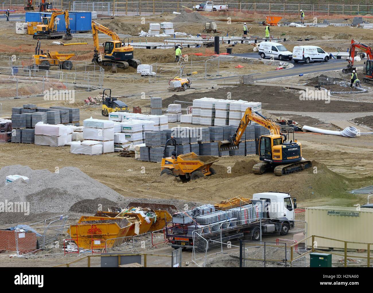A general view of the construction sites in Ebbsfleet, Kent, where developers are building a new garden city on the Thames Estuary, to help deal with Britain's housing shortage. Stock Photo
