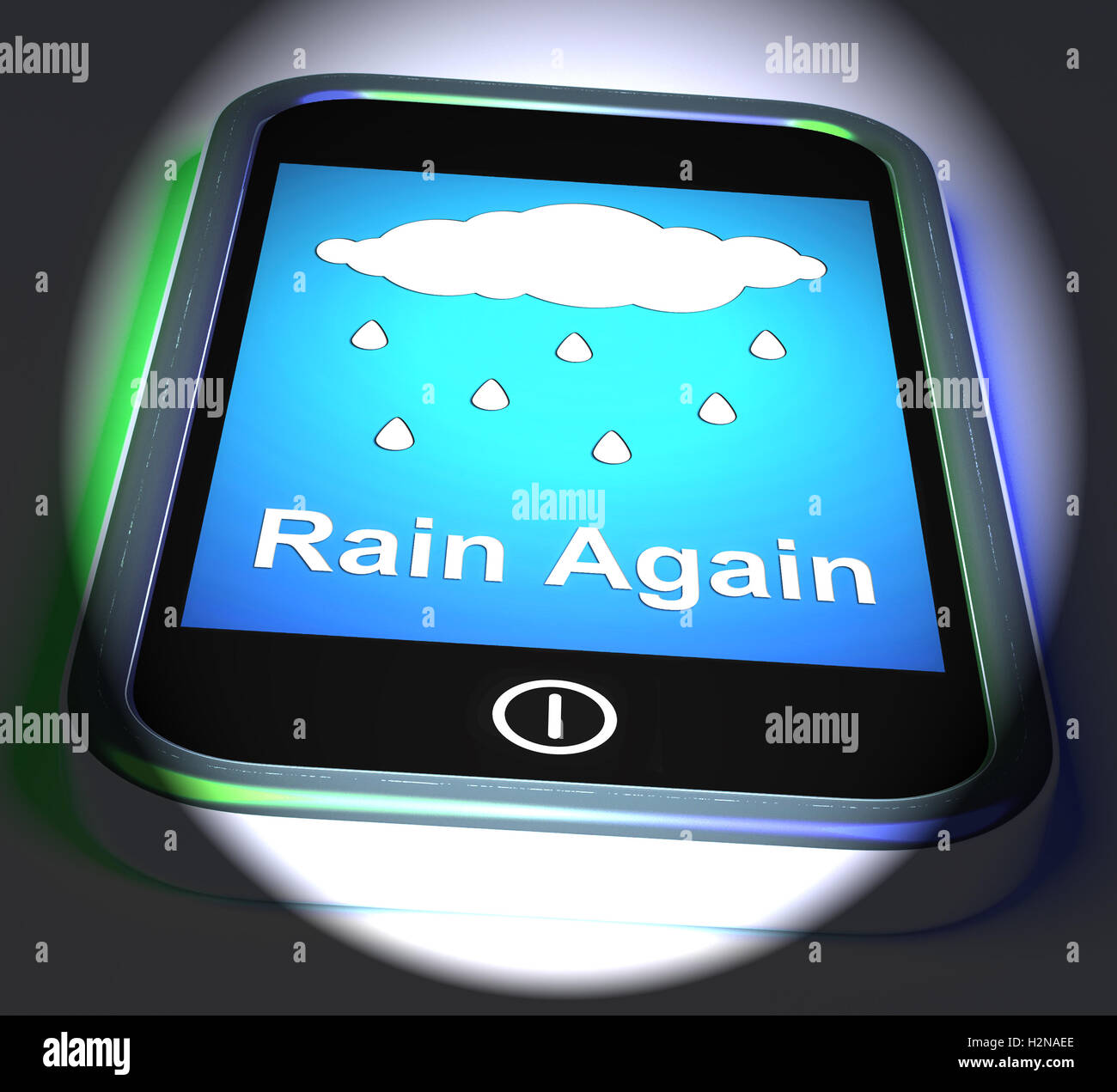 Rain Again On Phone Displaying Wet Miserable Weather Stock Photo - Alamy