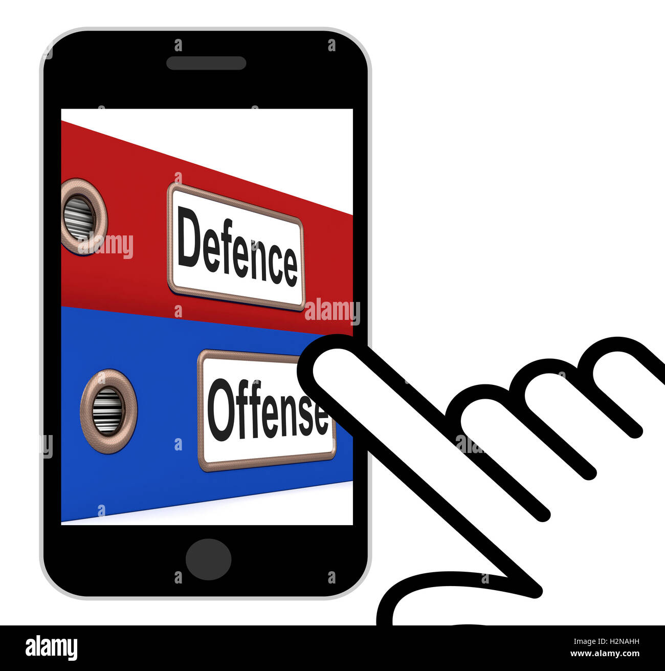 Defence Offense Folders Displaying Protect And Attack Stock Photo