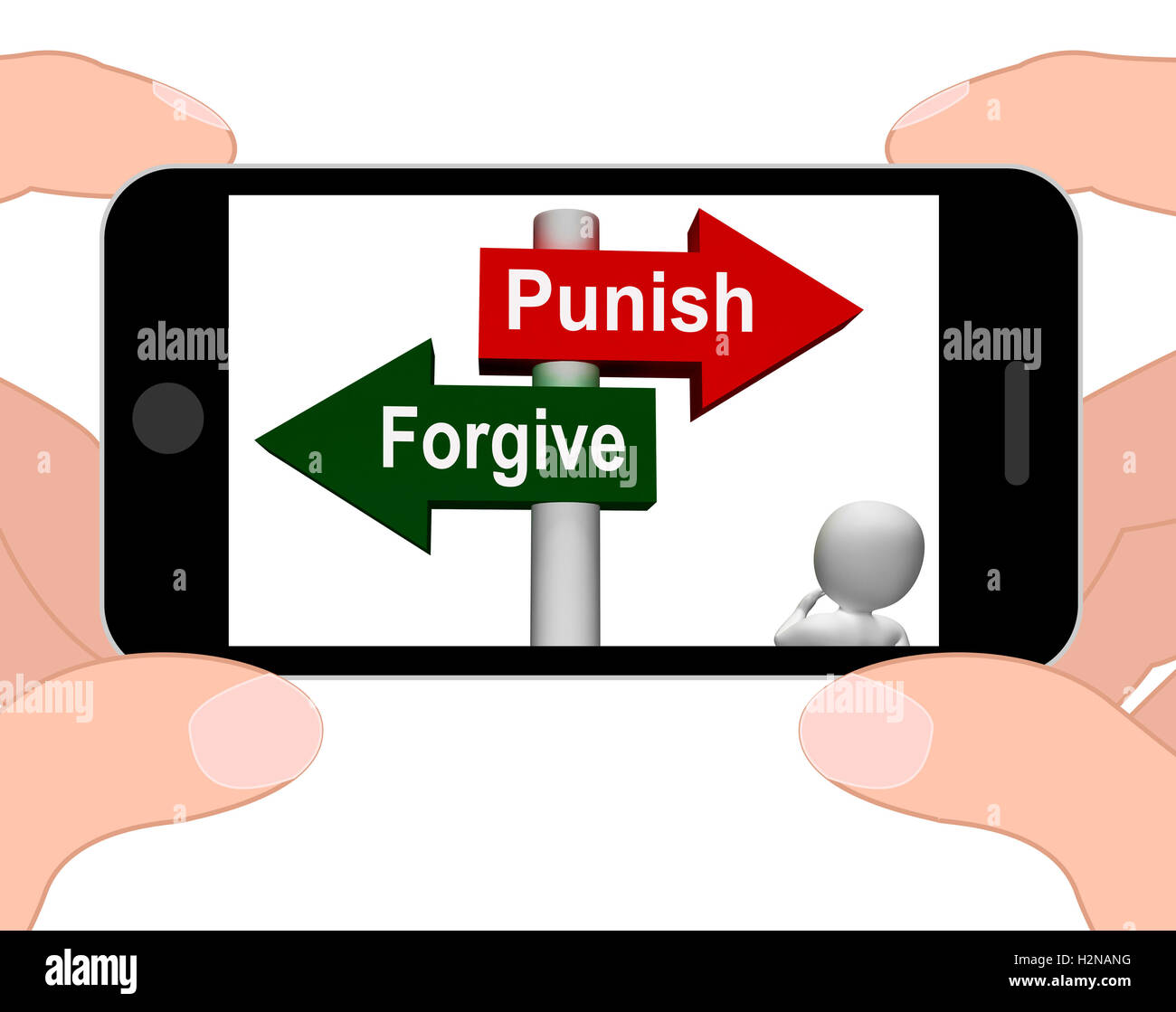 Punish Forgive Signpost Displaying Punishment or Forgiveness Stock Photo