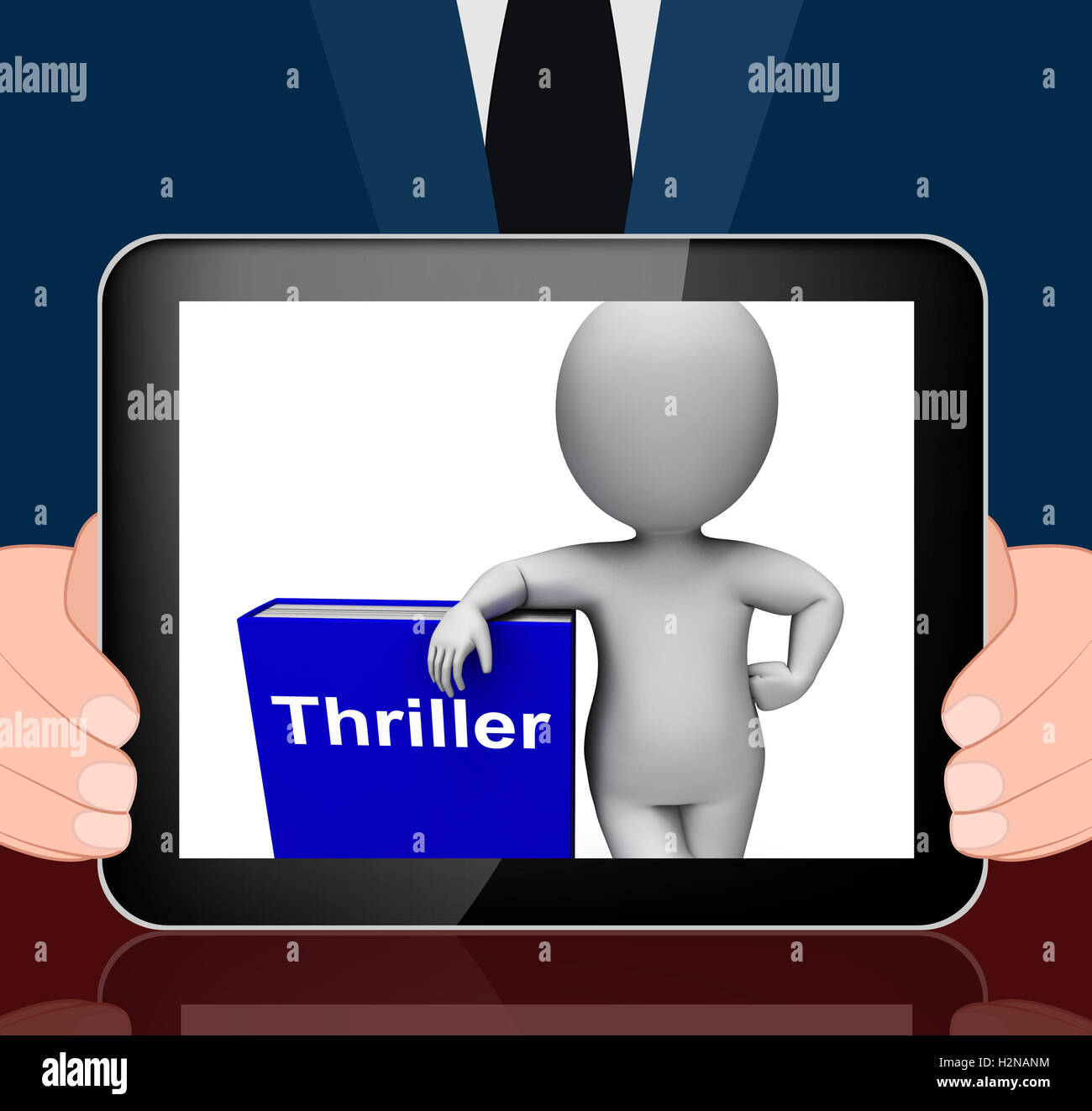 Thriller Book And Character Displaying Books About Action Adventure  Mystery Stock Photo