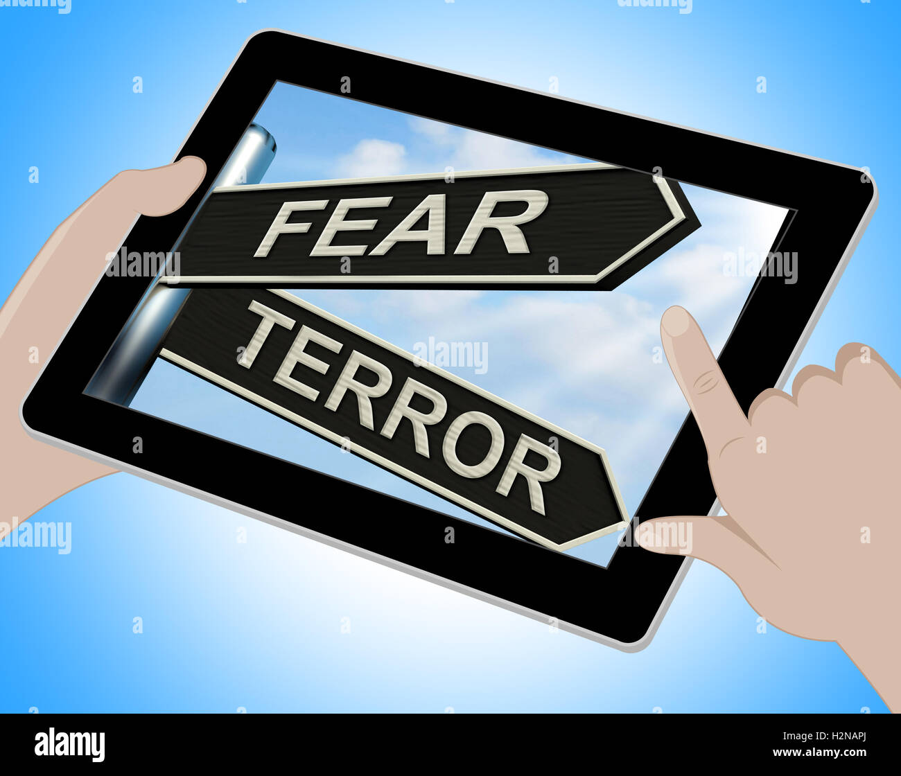 Fear Terror Tablet Showing Frightened And Terrified Stock Photo