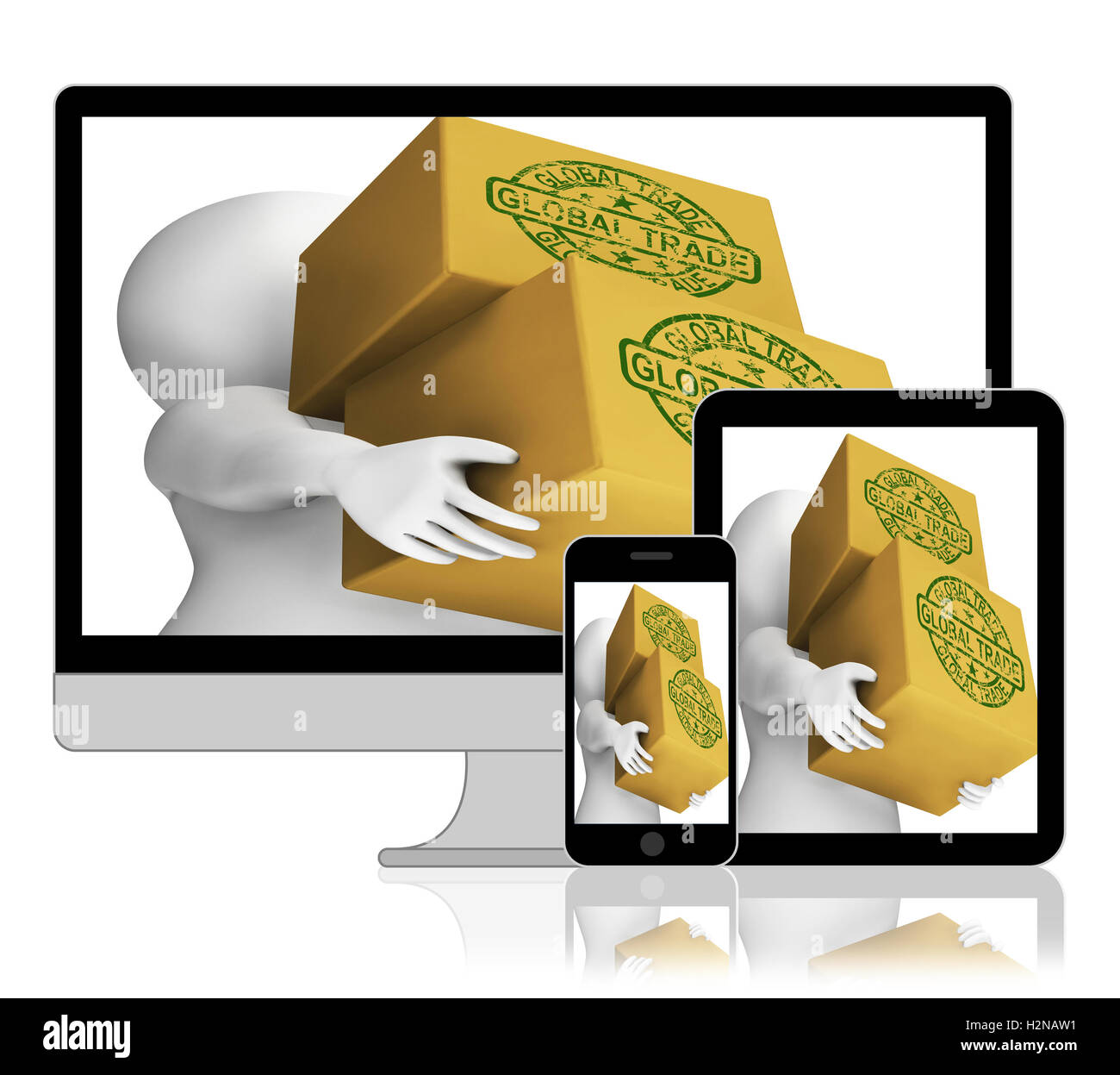 Global Trade Boxes Displaying International Buying And Selling Stock Photo