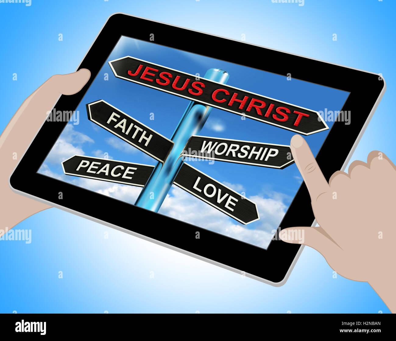 Jesus Christ Tablet Meaning Faith Worship Peace And Love Stock Photo