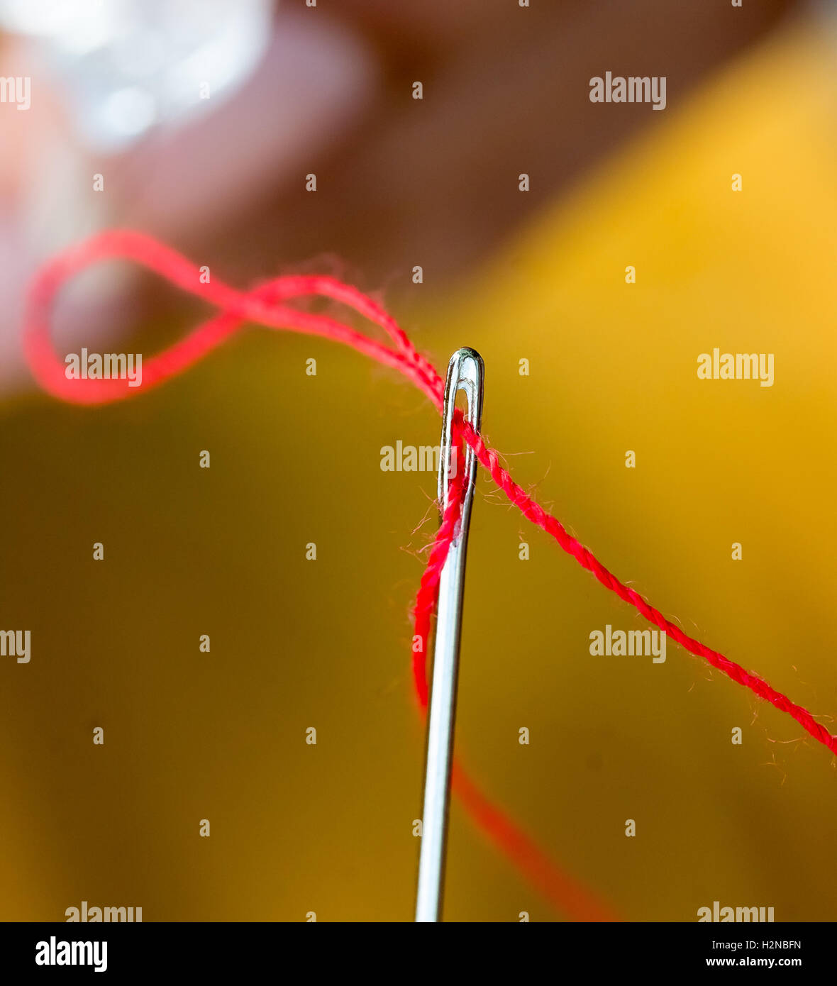 Threading Needle Indicating Sewing Tailor And Stitchwork Stock Photo