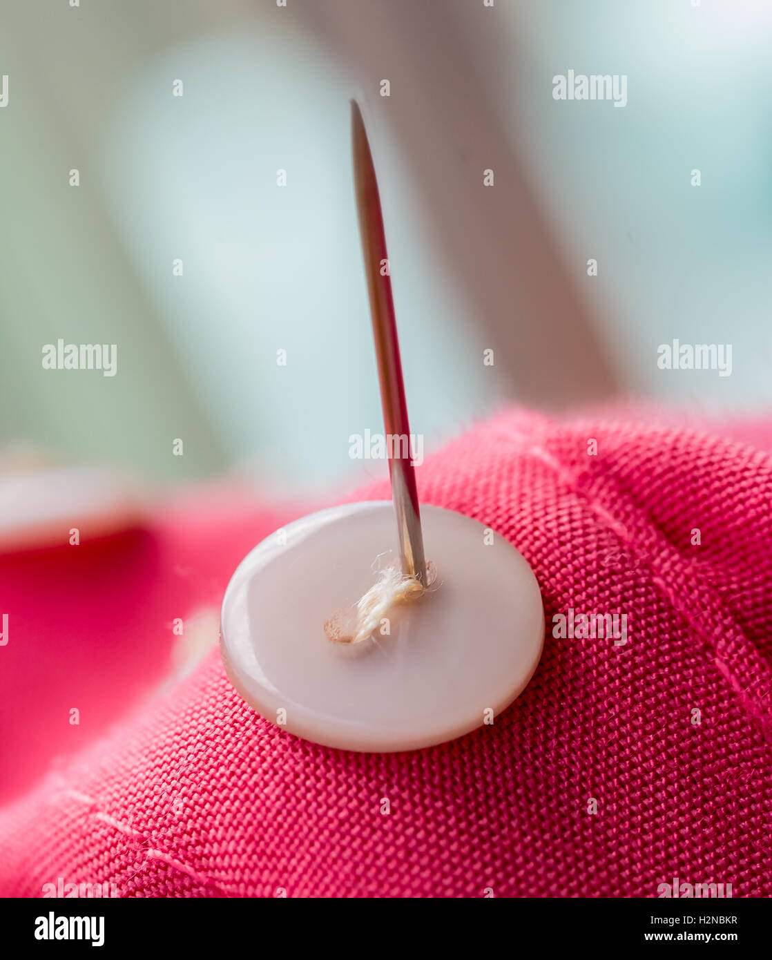 Sewing Button Representing Stitches Needlecraft And Material Stock