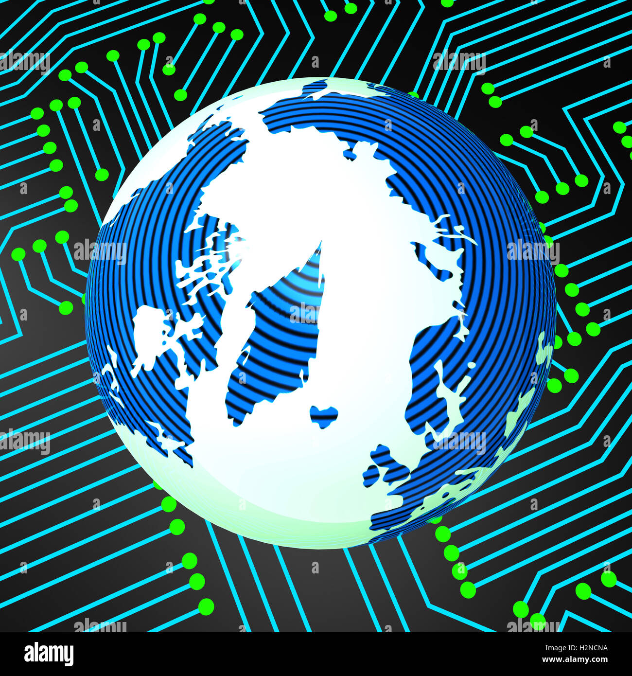 Worldwide Electronics Indicating Circuit Board And Earth Stock Photo