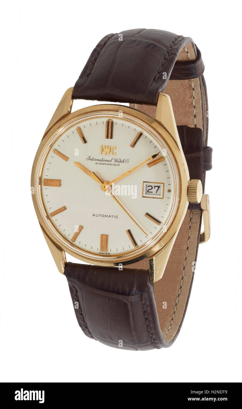 Retro Mans IWC gold wristwatch watch Stock Photo