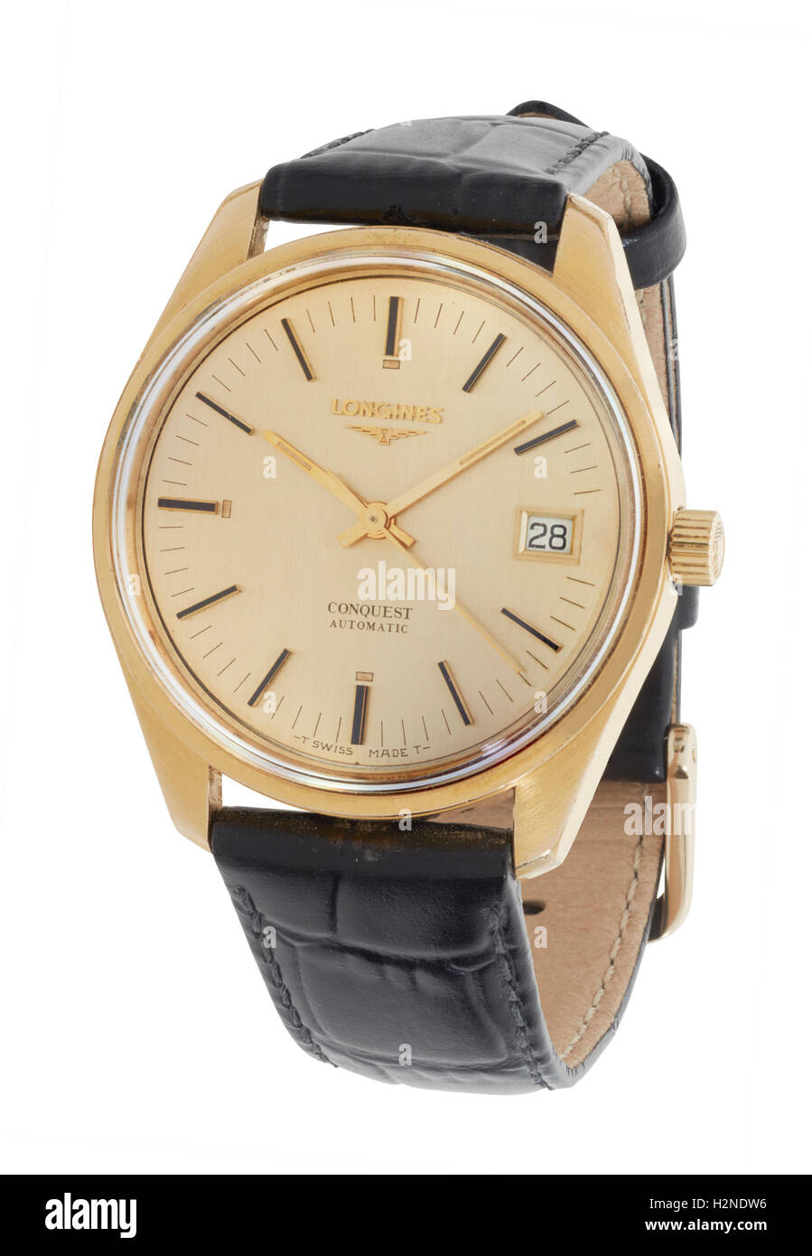 Retro Mans Longines gold wristwatch Stock Photo