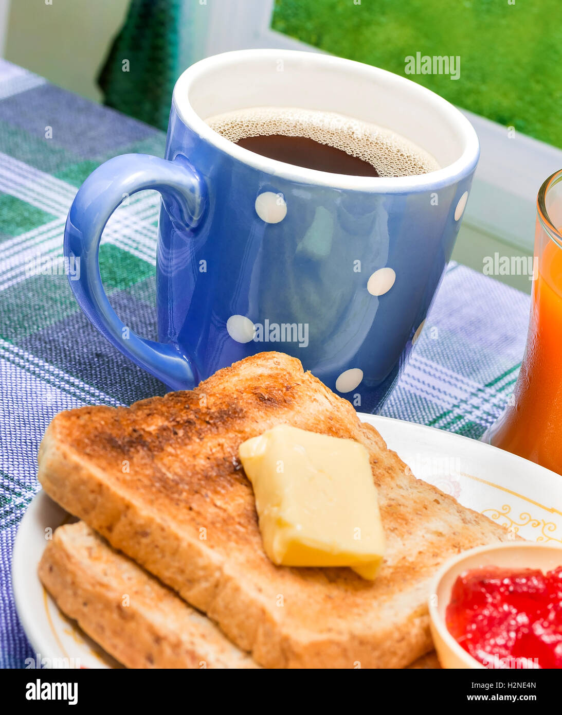 Toasts And Jam Meaning Black Coffee And Juice Stock Photo Alamy