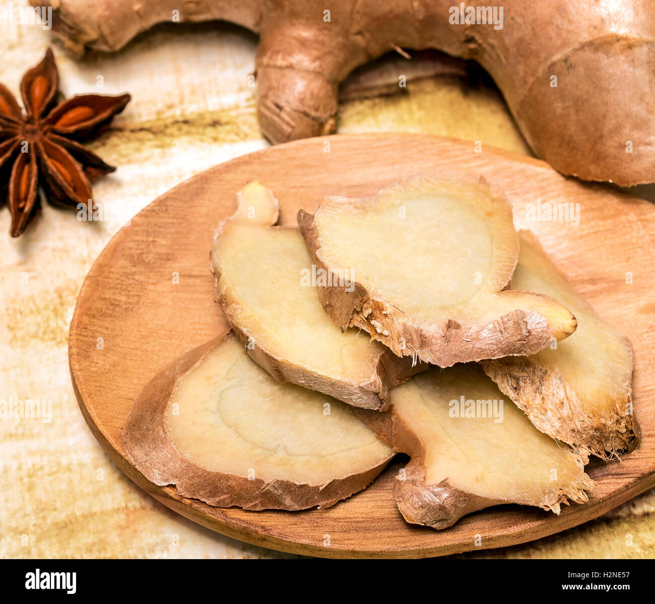 Sliced Ginger Root Meaning Star Anise And Piece Stock Photo Alamy
