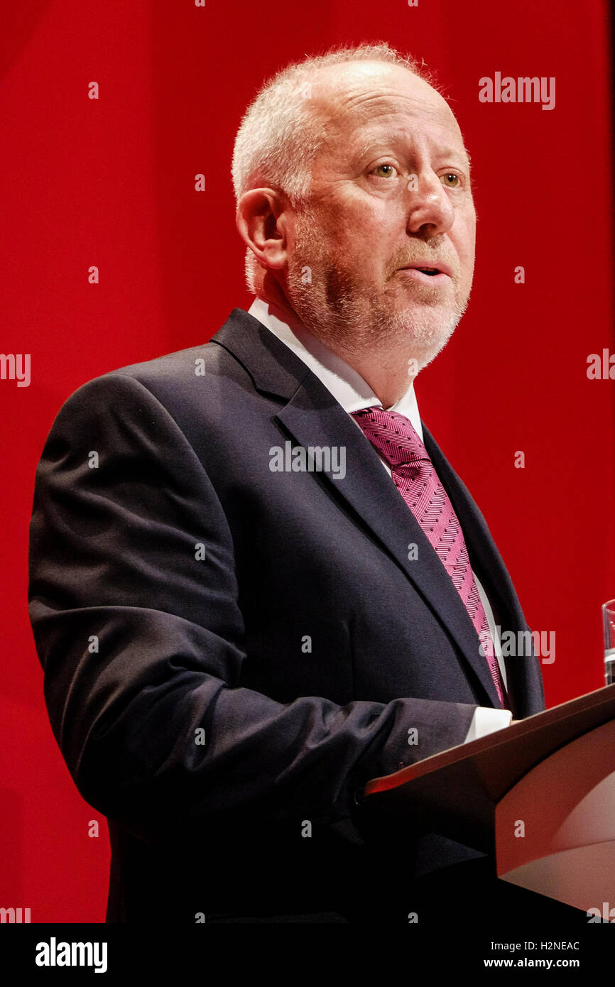 Labour Party Conference on 25/09/2016 at Liverpool ACC, Liverpool. Persons pictured: Andy McDonald MP, Shadow Secretary of State for Transport, addresses the conference in the afternoon session of the first day . Picture by Julie Edwards. Stock Photo