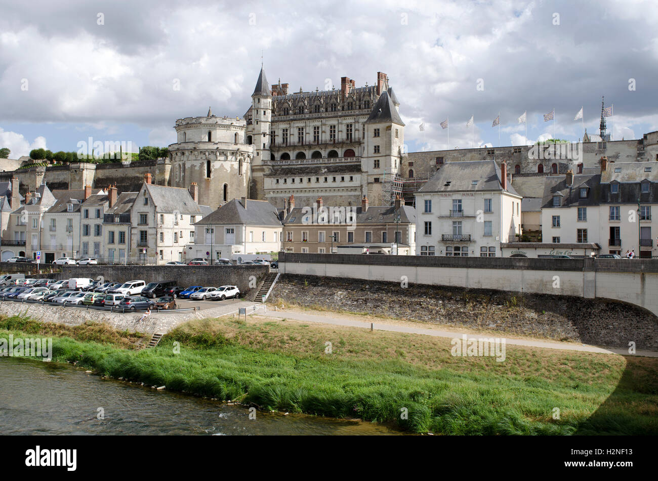 Amboise France The Chateau Amboise overlooking the River Loire in this
