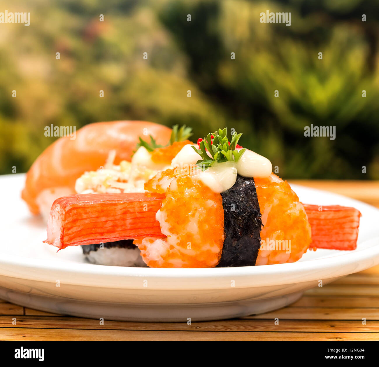 Wrapped Sushi Indicating Oriental Food And Asian Stock Photo Alamy