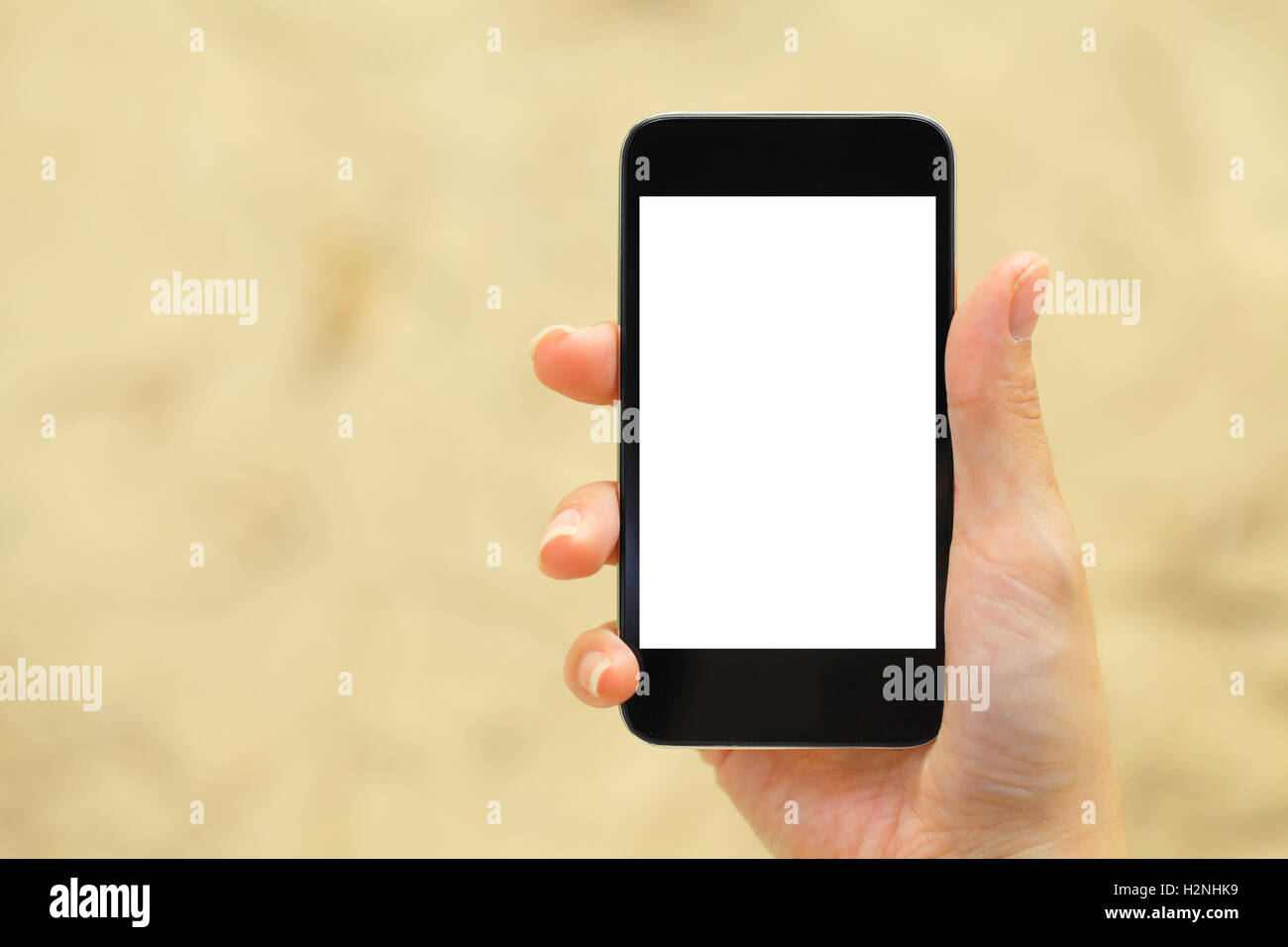Blank screen on mobile with hand holding Stock Photo Alamy