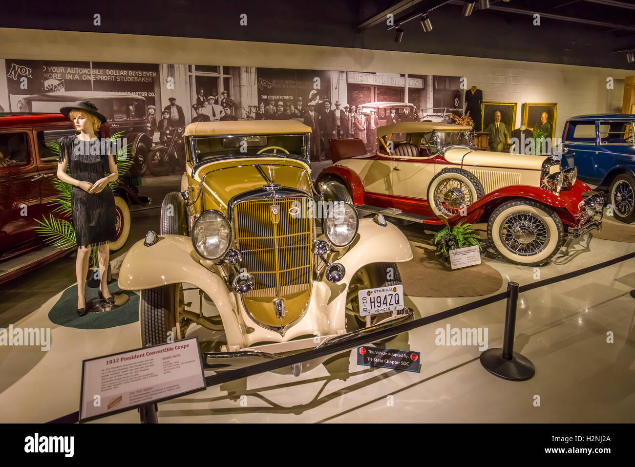 Cars on display inside Studebaker National Museum in South Bend Indiana Stock Photo
