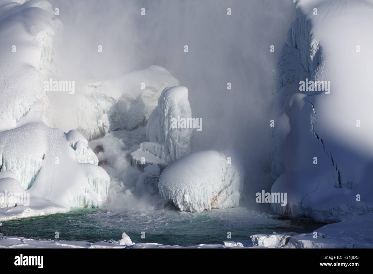 Very large amounts of ice buildup of the American Falls as seen from