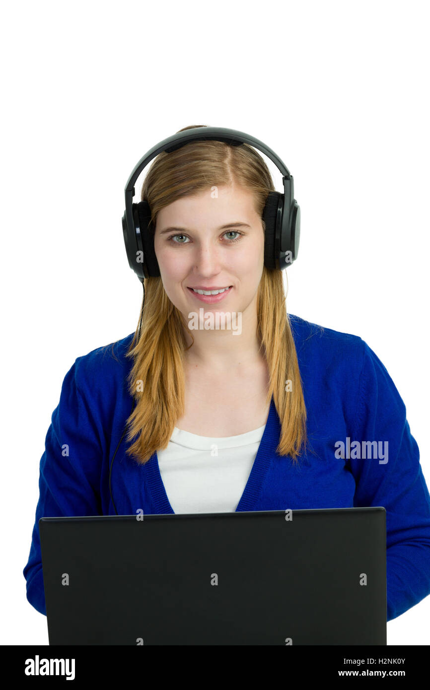 Stylish young blonde woman listening hi-res stock photography and ...
