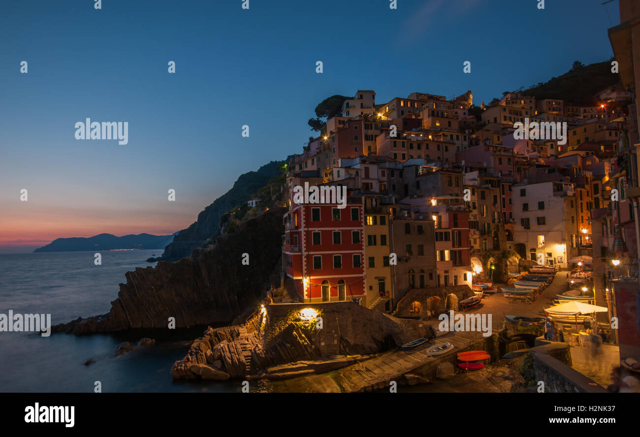 The Harbour At Riomaggiore Cinque Terre Lit Up At Night Liguaria The Harbour At Riomaggiore Cinque Terre Lit Up At Night Liguaria
