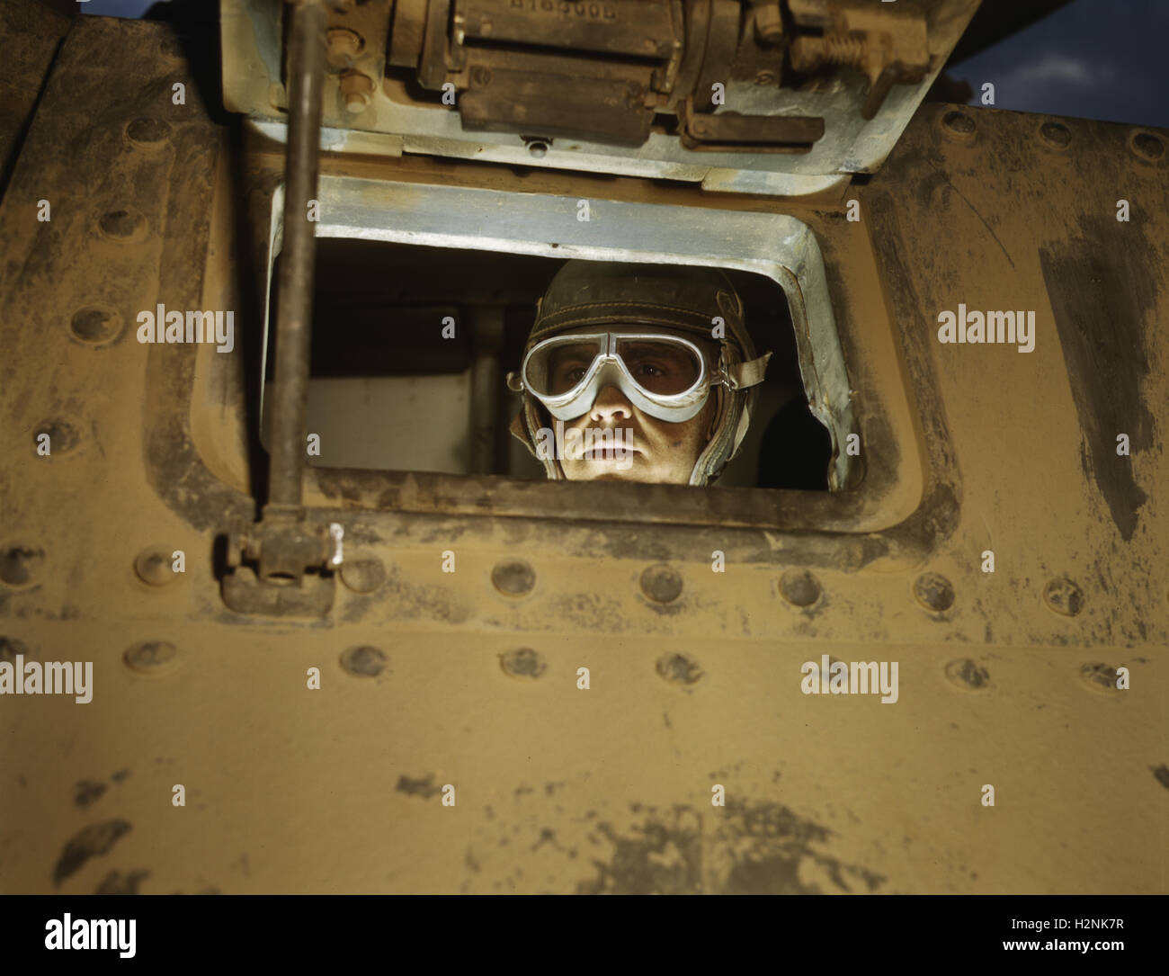 Tank Driver, Fort Knox, Kentucky, USA, Alfred T. Palmer for Office of War Information, June 1942 Stock Photo
