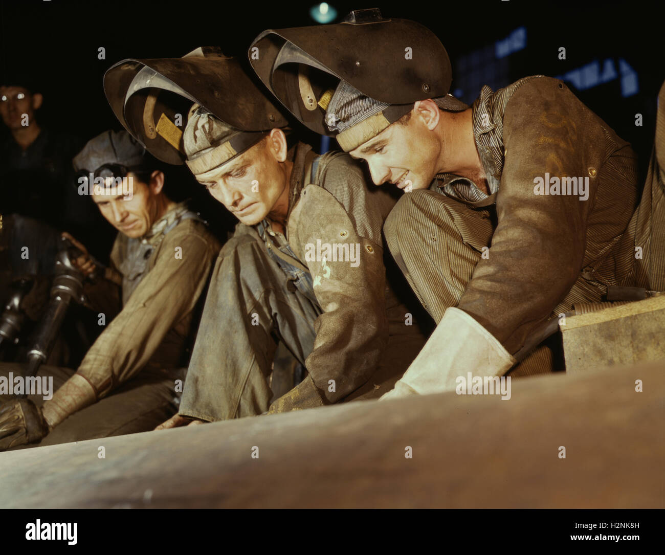 Welders Making Boilers for Ship, Chattanooga, Tennessee, USA, Alfred T. Palmer for Office of War Information, June 1942 Stock Photo