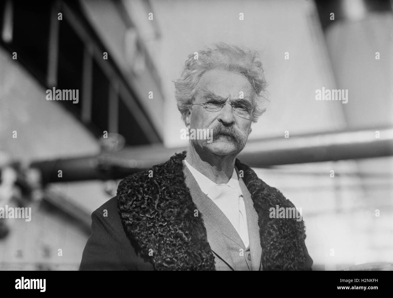 Samuel Clemens, aka Mark Twain, aboard the Bermudian after Trip to Bermuda, New York City, New York, USA, George Grantham Bain Collection, December 20, 1909 Stock Photo