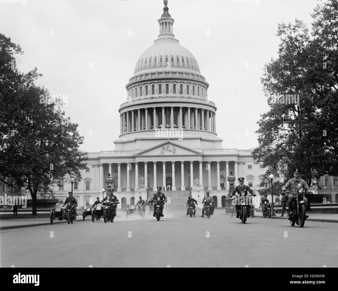 Motorcycle Cops with U.S. Capitol Building in Background, Washington DC, USA, National Photo Company, 1922 Stock Photo