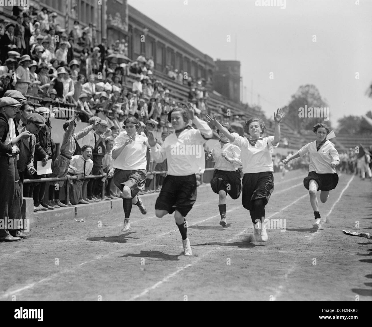 Girls Crossing Finish Line of Running Race, Washington DC, USA, National Photo Company, May 1924 Stock Photo