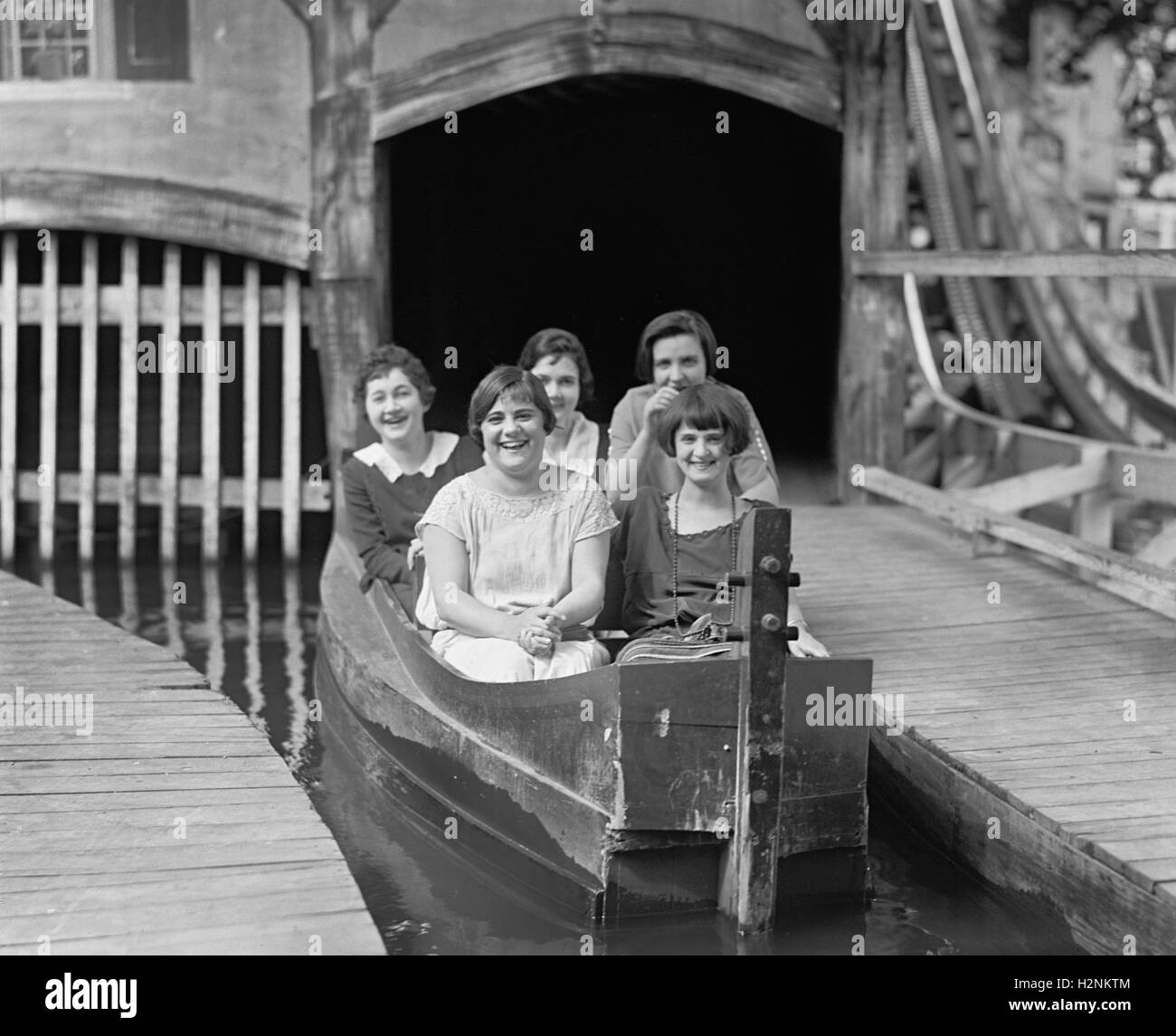 Group of Women from Elks Club on Amusement Park Water Ride, Glen Echo Park, Glen Echo, Maryland, USA, National Photo Company, August 1924 Stock Photo