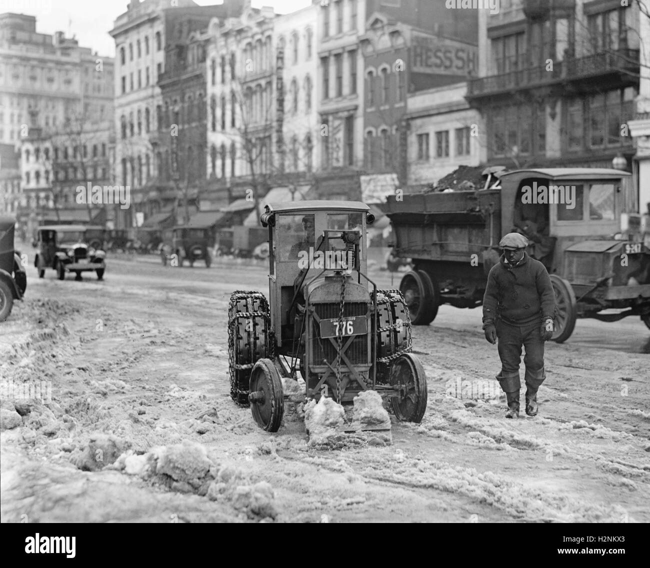 Ford Tractor Removing Snow from Street, Washington DC, USA, National Photo Company, 1924 Stock Photo