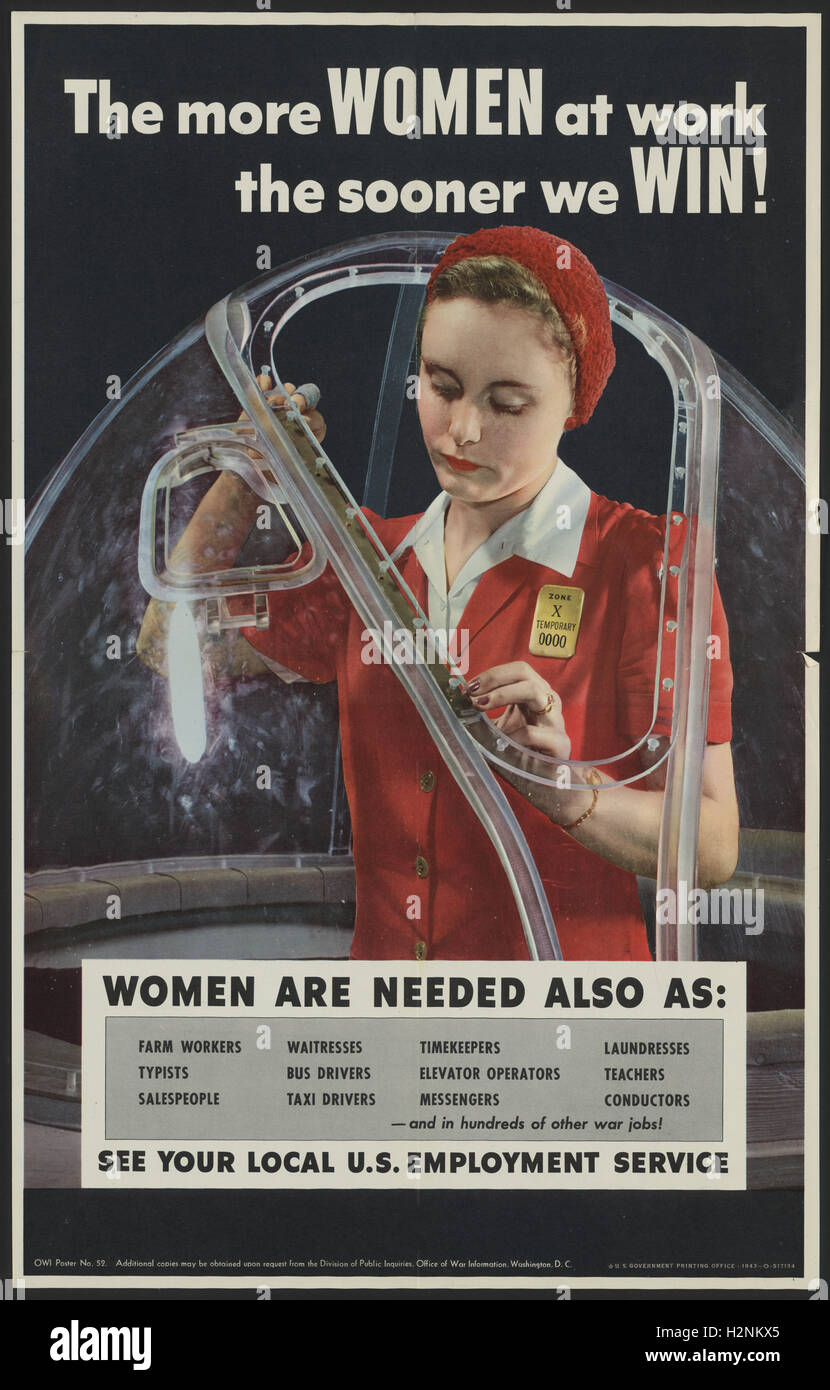 Employment Poster Recruiting Female Workers during World War II, USA, Alfred T. Palmer, U.S. Office of War Information, 1943 Stock Photo
