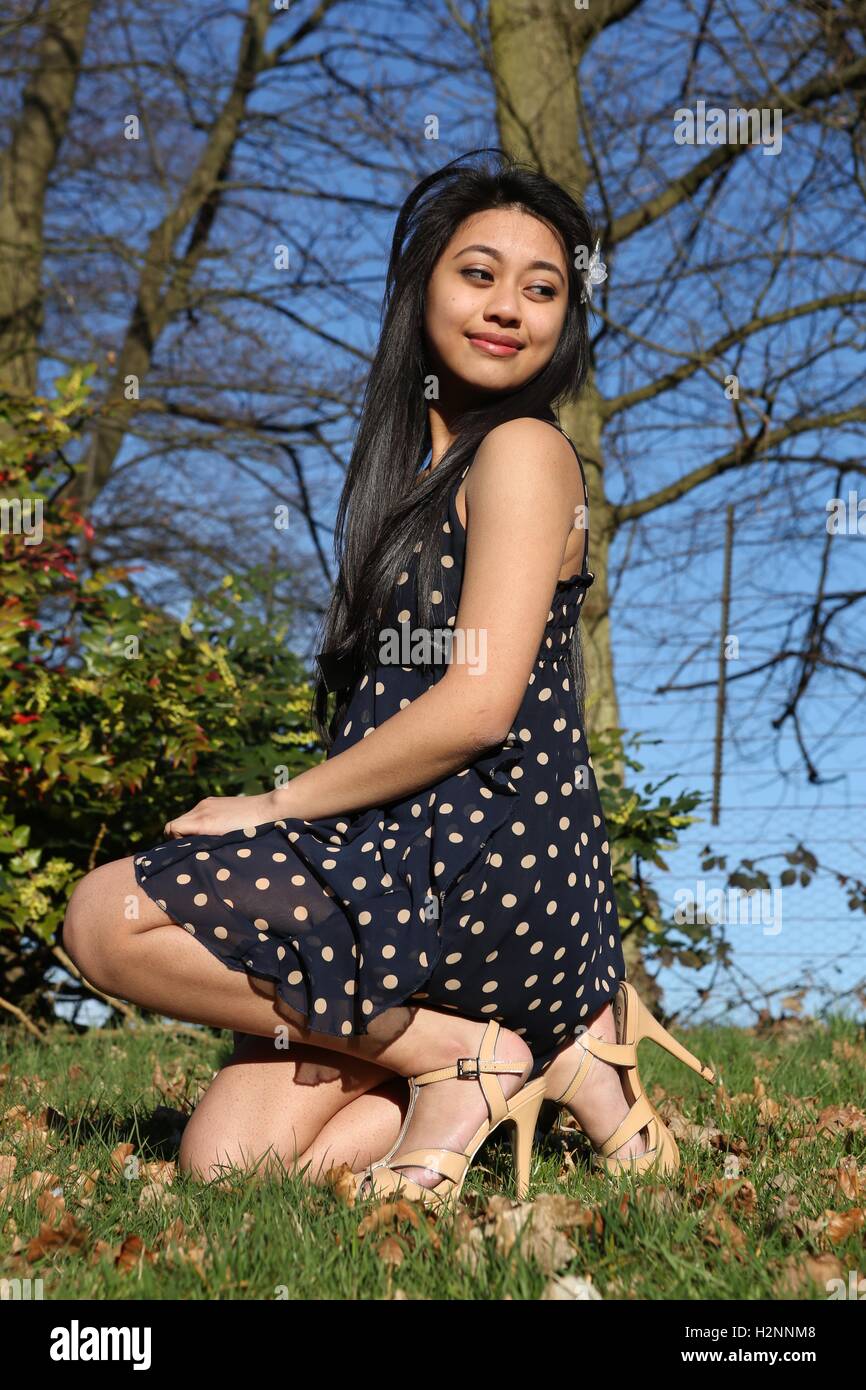 Filipina model at Richmond Park Stock Photo