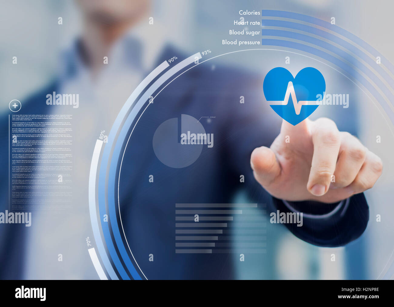 Health application touchscreen interface for improving fitness through personal healthcare Stock Photo